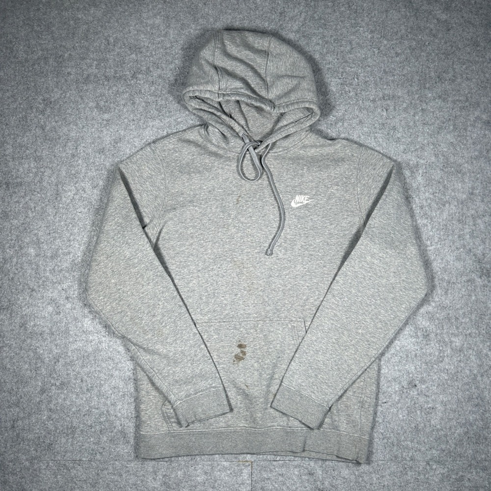 Nike Hoodie Mens M Grey Sportswear Club Fleece Pullover Sweatshirt Logo Gym